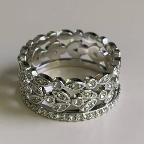 Stella & Dot Claudia Stackable Silver CZ Rings Bands - Picture 2 of 7